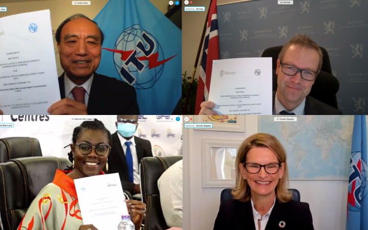 Clockwise: Mr. Houlin Zhao, SG, ITU; His Excellency, Mr. Aksel Jakobsen, Norway; Her Excellency, Ms. Ursula Owusu-Ekuful, Ghana; Ms. Doreen Bogdan-Martin, BDT, ITU Clockwise: Mr. Houlin Zhao, SG, ITU; His Excellency, Mr. Aksel Jakobsen; Her Excellency, Ms. Ursula Owusu-Ekuful; Ms Doreen Bogdan-Martin, BDT, ITU